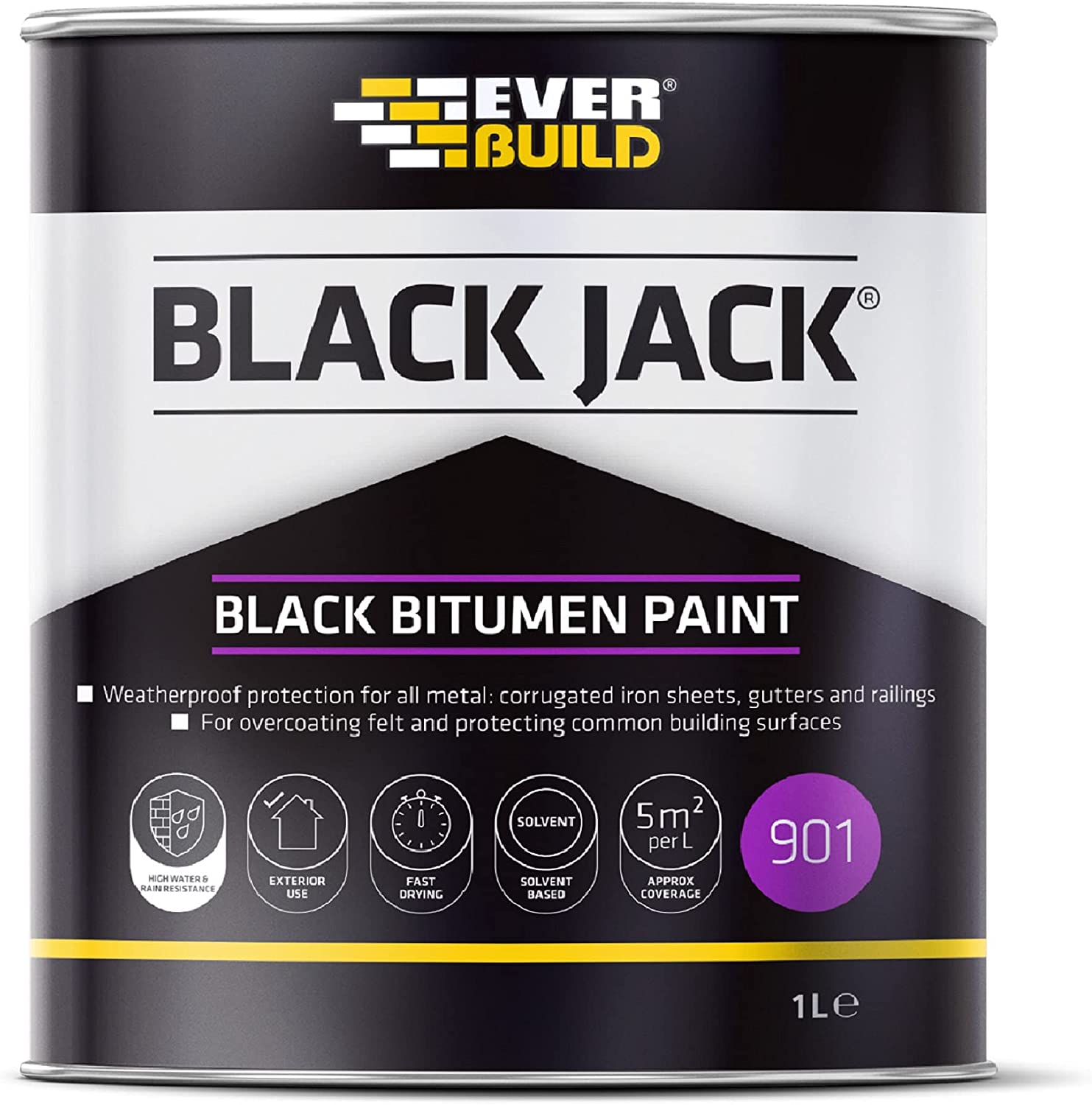 Everbuild Black Jack 901 Black Bitumen Paint 1Ltr