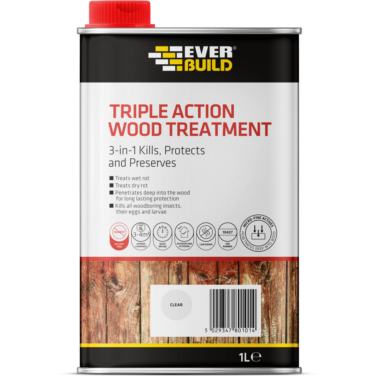 Everbuild Triple Action (Kills, Protects and Preserves) Wood Treatment, Clear, 1 Litre