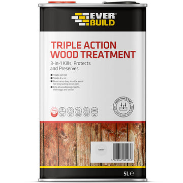 Everbuild Triple Action (Kills, Protects and Preserves) Wood Treatment, Clear, 5 Litre